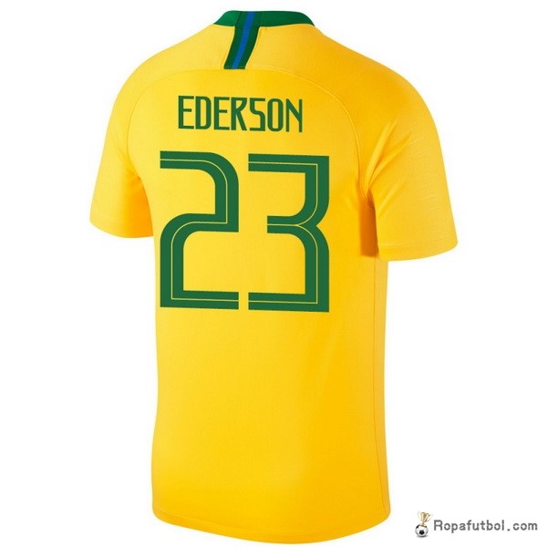 Camiseta Brasil Replica Primera Ropa ederson 2018 Amarillo